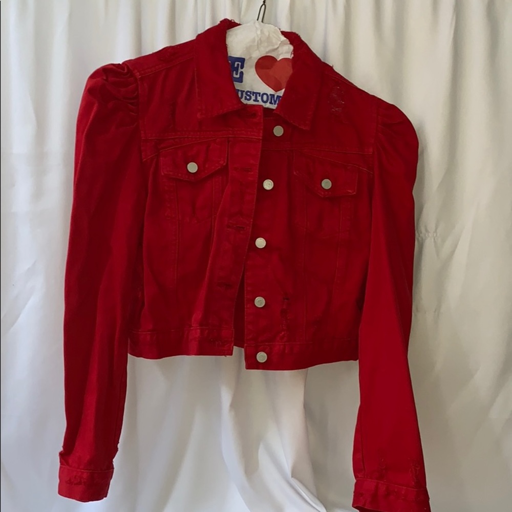 BLANK NYC RED DENIM CROP JACKET